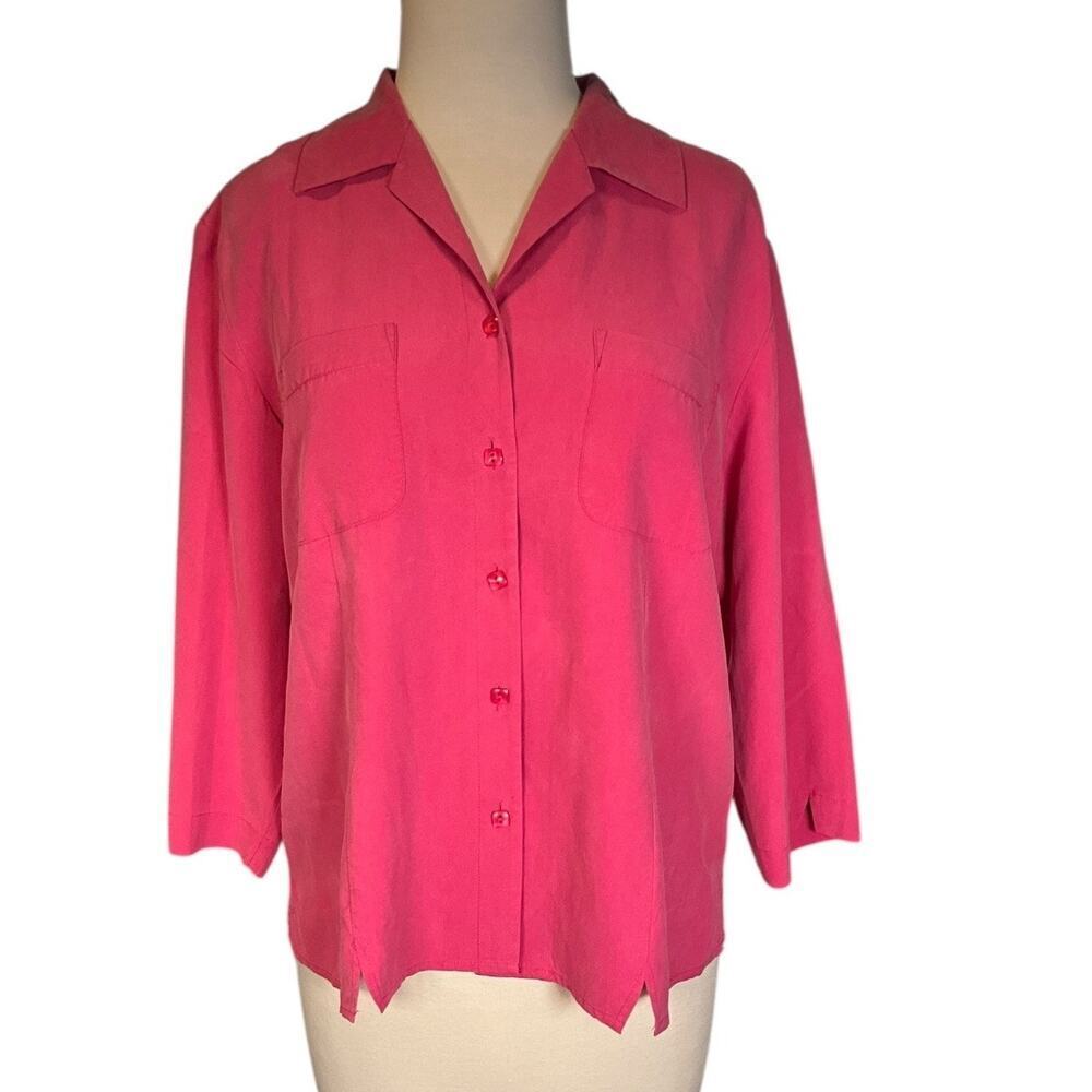 Vintage NEXX 100% Silk Button Up Shirt Fuchsia Pink Quiet Luxury Old Money Large